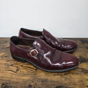 Allen Edmonds Warton Leather Dress Shoes 12D Monk Strap Buckle Burgundy USA Made